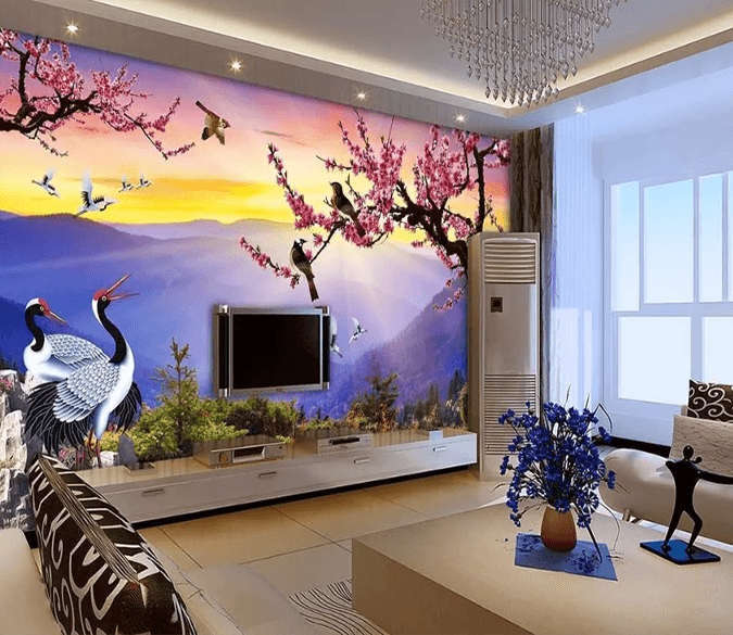 3D Plum Blossom Crane 1164 Wallpaper AJ Wallpaper 2 