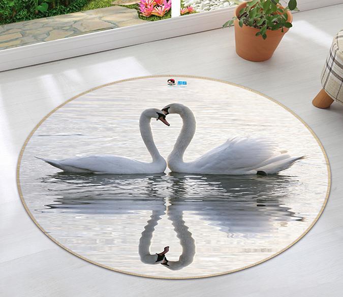 3D Lovers Swan 083 Round Non Slip Rug Mat Mat AJ Creativity Home 