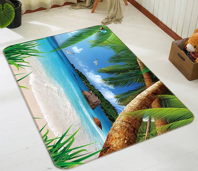 3D Beach Coconut Tree 555 Non Slip Rug Mat Mat AJ Creativity Home 