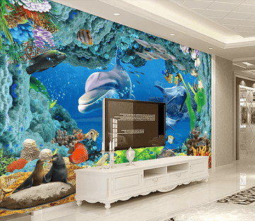 3D Seabed Dolphin 338 Wallpaper AJ Wallpaper 2 