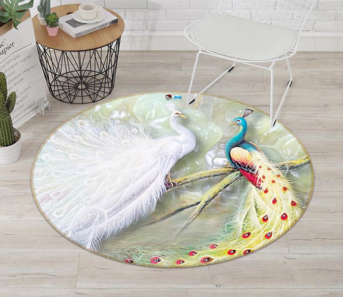 3D White Peacock 023 Round Non Slip Rug Mat Mat AJ Creativity Home 