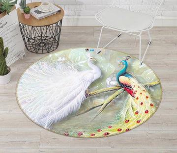 3D White Peacock 023 Round Non Slip Rug Mat Mat AJ Creativity Home 