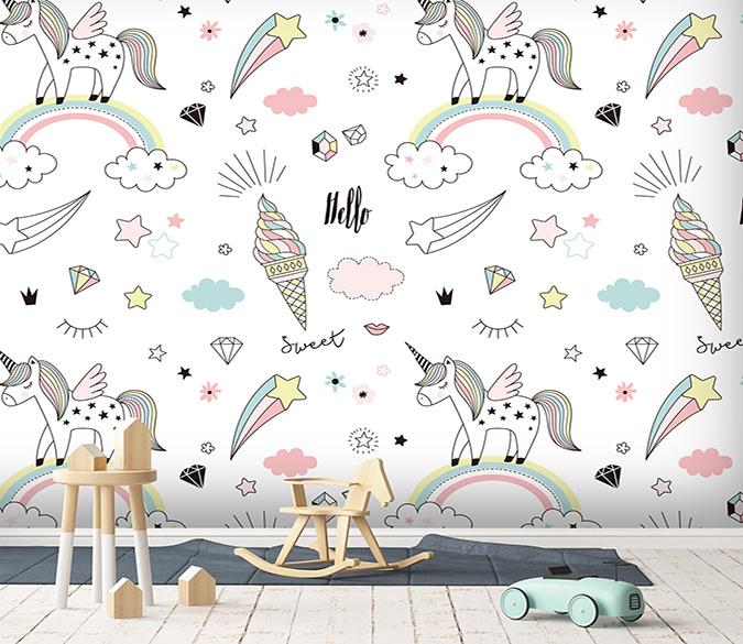 3D Rainbow Unicorn 066 Wallpaper AJ Wallpaper 