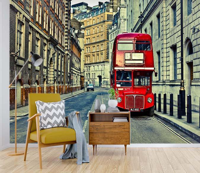 3D Red Bus 053 Wallpaper AJ Wallpaper 