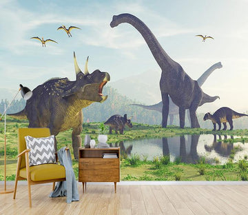 3D Dinosaur Prairie Lake 209 Wallpaper AJ Wallpaper 