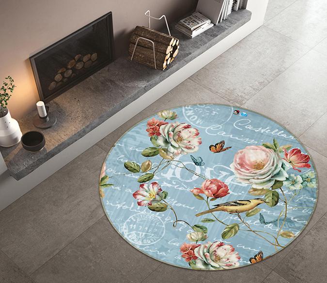 3D Flower Stamp 330 Round Non Slip Rug Mat Mat AJ Creativity Home 
