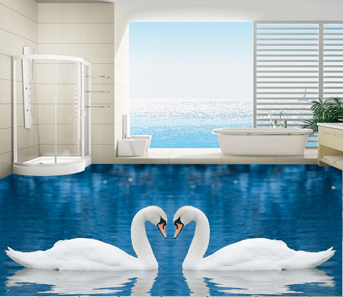 3D Swan Pair 146 Floor Mural Wallpaper AJ Wallpaper 2 