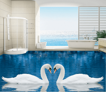 3D Swan Pair 146 Floor Mural Wallpaper AJ Wallpaper 2 