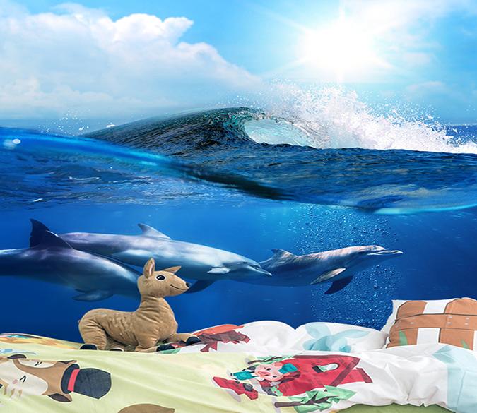 3D Dolphin Group Wave 108 Wallpaper AJ Wallpaper 