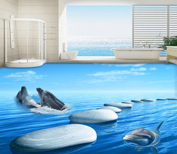 3D Dolphin Sunbathing 040 Floor Mural Wallpaper AJ Wallpaper 2 