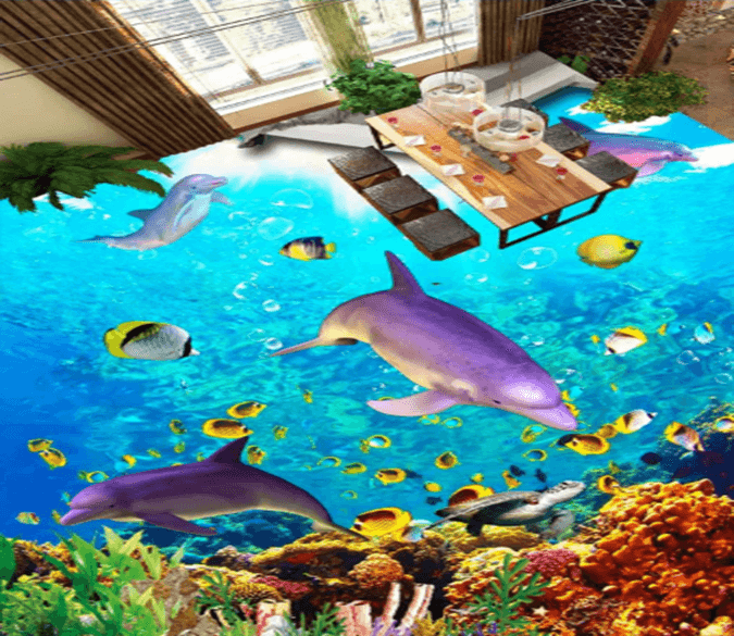 3D Docile Dolphins 092 Floor Mural Wallpaper AJ Wallpaper 2 