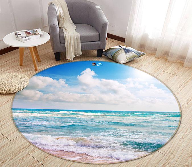 3D White Clouds Beach 065 Round Non Slip Rug Mat Mat AJ Creativity Home 