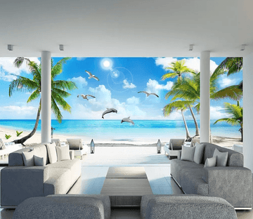 3D Sunny Seagull Beach 419 Wallpaper AJ Wallpaper 2 