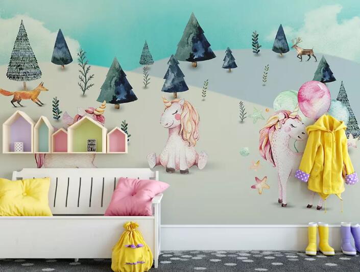 3D Unicorn Cute 082 Wall Murals Wallpaper AJ Wallpaper 2 