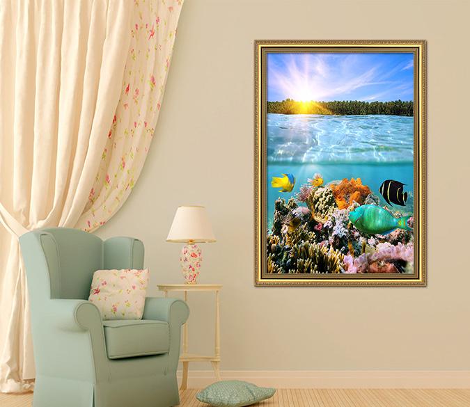 3D Coral Fish 053 Fake Framed Print Painting Wallpaper AJ Creativity Home 