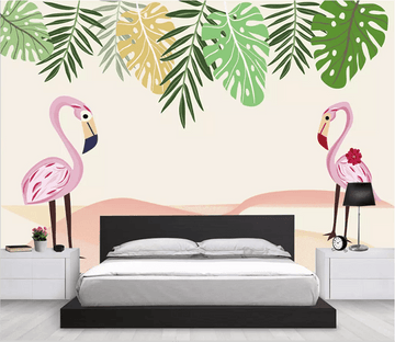 3D Leaf Flamingo 1615 Wallpaper AJ Wallpaper 2 