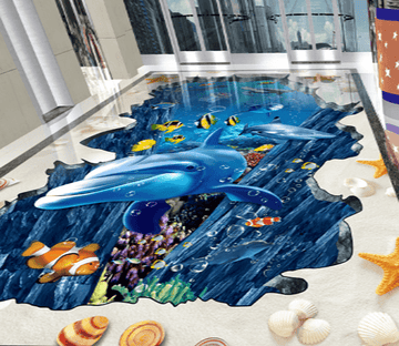 3D Clever Dolphins 008 Floor Mural Wallpaper AJ Wallpaper 2 
