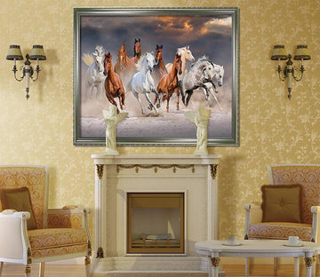 3D Running Horses 057 Fake Framed Print Painting Wallpaper AJ Creativity Home 