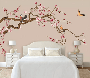 3D Plum Blossom Hand Drawn Bird 1558 Wallpaper AJ Wallpaper 2 