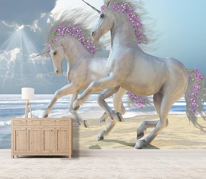 3D Running Unicorn Flower 131 Wallpaper AJ Wallpaper 