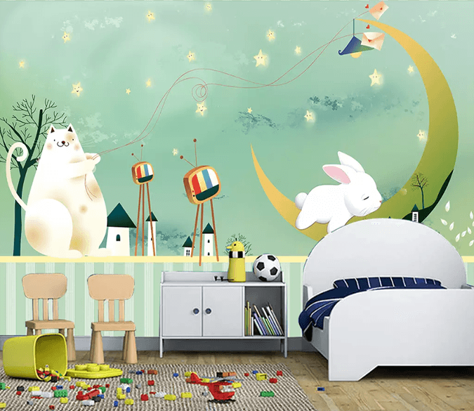 3D Bunny Bear Moon 1598 Wallpaper AJ Wallpaper 2 