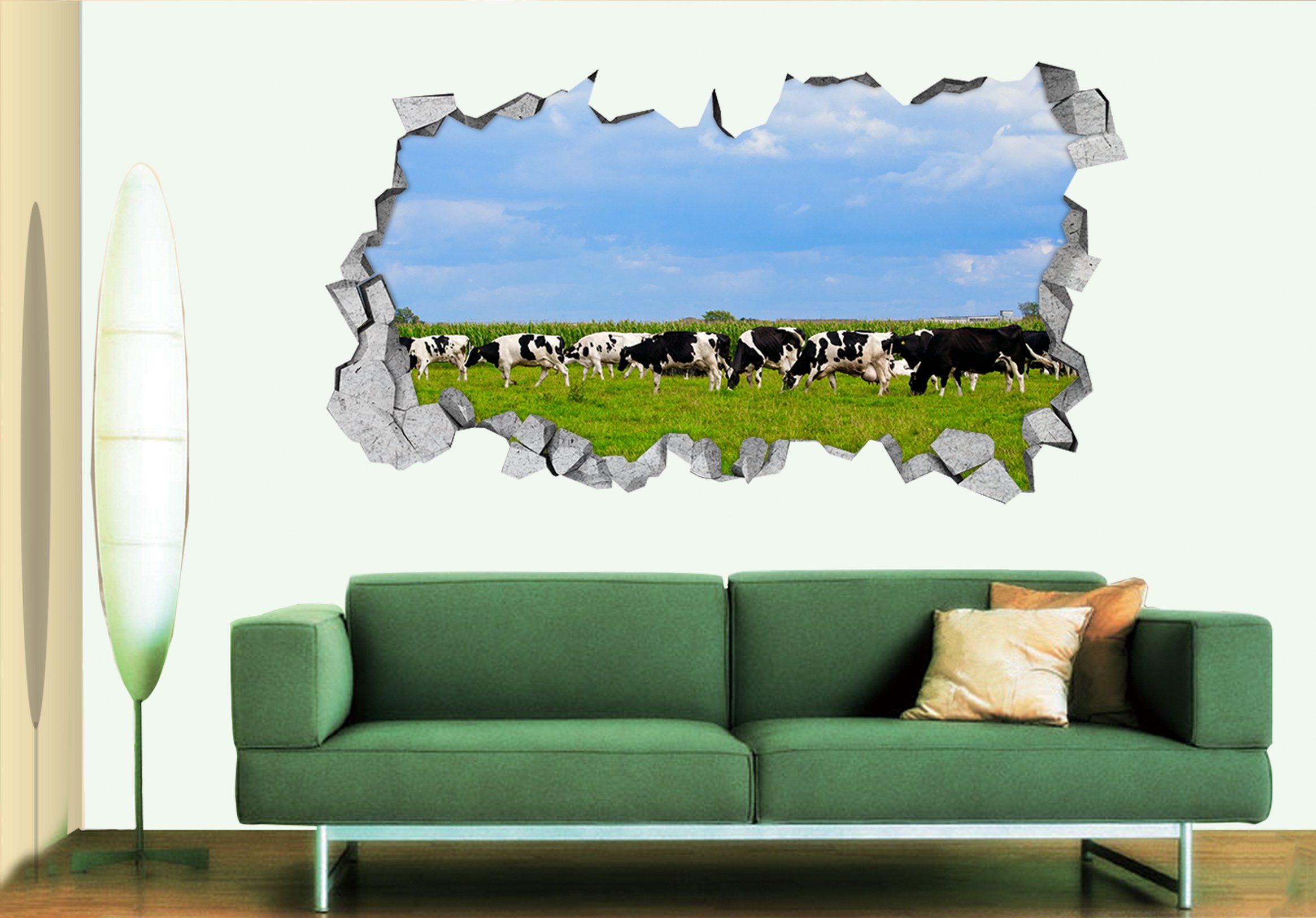 3D Grassland Cows 032 Broken Wall Murals Wallpaper AJ Wallpaper 
