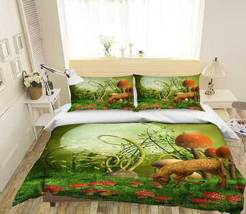 3D Moon Mushroom Deer 189 Bed Pillowcases Quilt Wallpaper AJ Wallpaper 