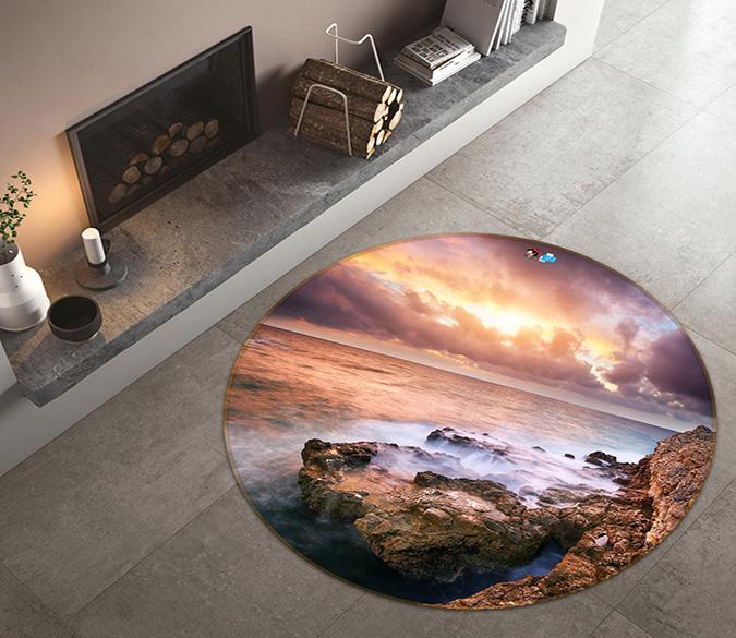 3D Seaside Stone 367 Round Non Slip Rug Mat Mat AJ Creativity Home 