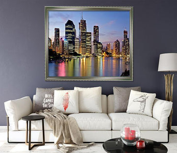 3D Lakeside City 073 Fake Framed Print Painting Wallpaper AJ Creativity Home 