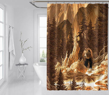 3D Brown Bear Mountain 072 Shower Curtain 3D Shower Curtain AJ Creativity Home 
