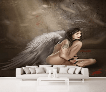 3D Naked White Wings 1646 Wallpaper AJ Wallpaper 
