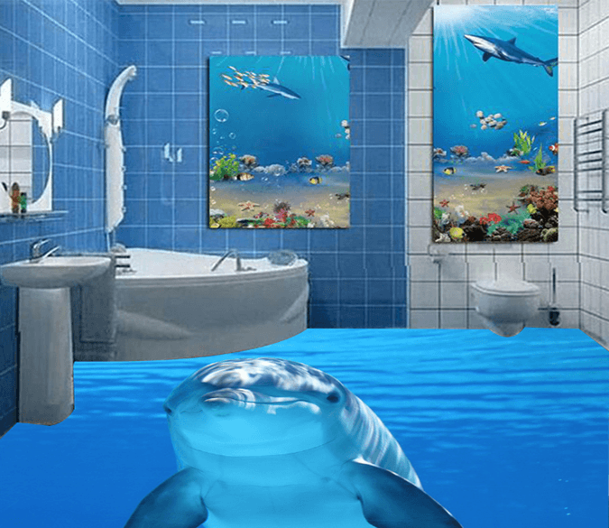 3D Smart Dolphins 034 Floor Mural Wallpaper AJ Wallpaper 2 