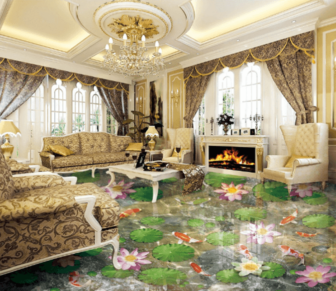3D Lotus Pond 267 Floor Mural Wallpaper AJ Wallpaper 2 