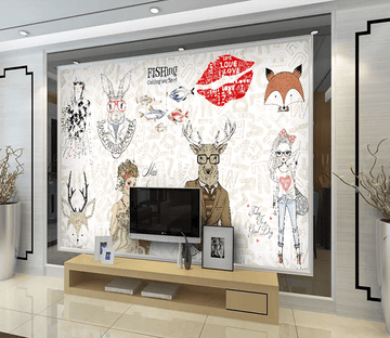 3D Red Lips Deer Head 46 Wallpaper AJ Wallpaper 2 