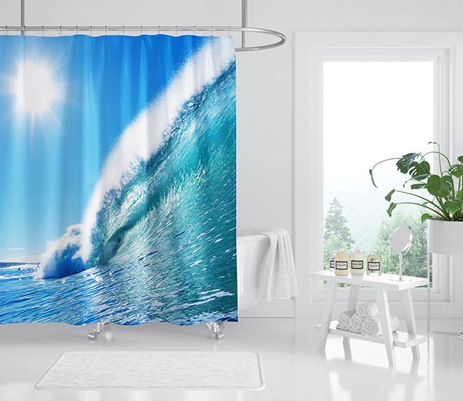 3D Sun Surging Waves 073 Shower Curtain 3D Shower Curtain AJ Creativity Home 