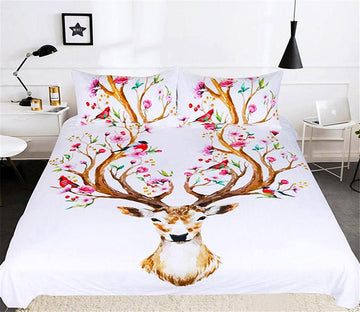 3D Flowers Antlers 206 Bed Pillowcases Quilt Wallpaper AJ Wallpaper 