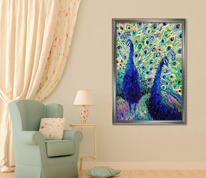 3D Beautiful Peacock 096 Fake Framed Print Painting Wallpaper AJ Creativity Home 