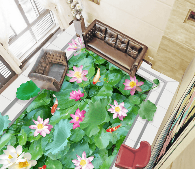 3D Lotus Leaf 066 Floor Mural Wallpaper AJ Wallpaper 2 