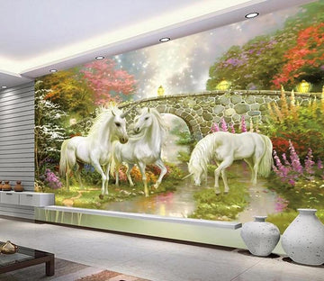 3D Stone Bridge Unicorn 226 Wallpaper AJ Wallpaper 