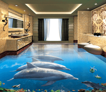 3D Big Dolphin 035 Floor Mural Wallpaper AJ Wallpaper 2 
