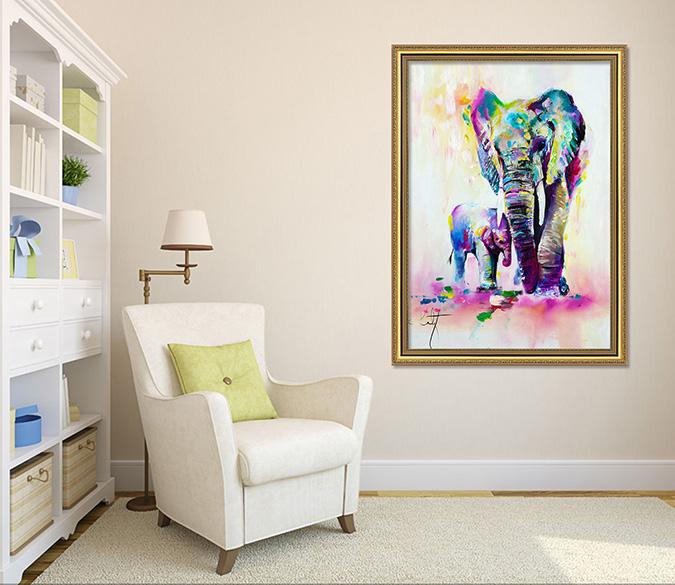 3D Elephant Painting 121 Fake Framed Print Painting Wallpaper AJ Creativity Home 