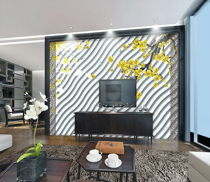 3D Yellow Flower Butterfly 1169 Wallpaper AJ Wallpaper 2 