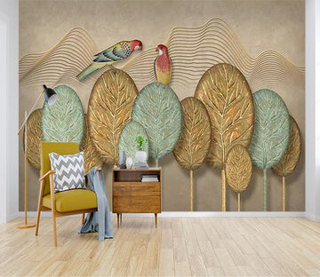 3D Parrot Gold Leaf 429 Wallpaper AJ Wallpaper 