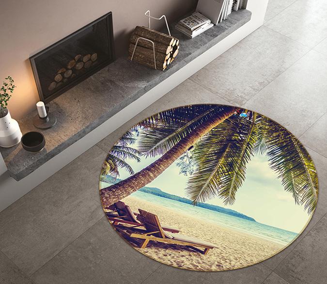 3D Beach Lounger 113 Round Non Slip Rug Mat Mat AJ Creativity Home 