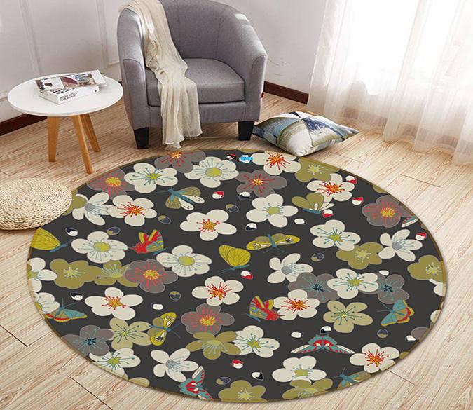 3D Butterfly White Flower 320 Round Non Slip Rug Mat Mat AJ Creativity Home 