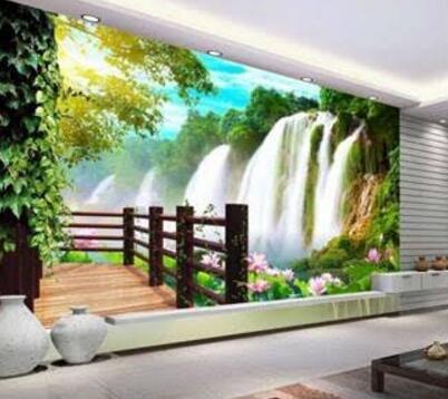 3D viewing waterfall deck 32 wallpaper 3m width x 2.5m height. IN VINYL AJ Wallpaper 