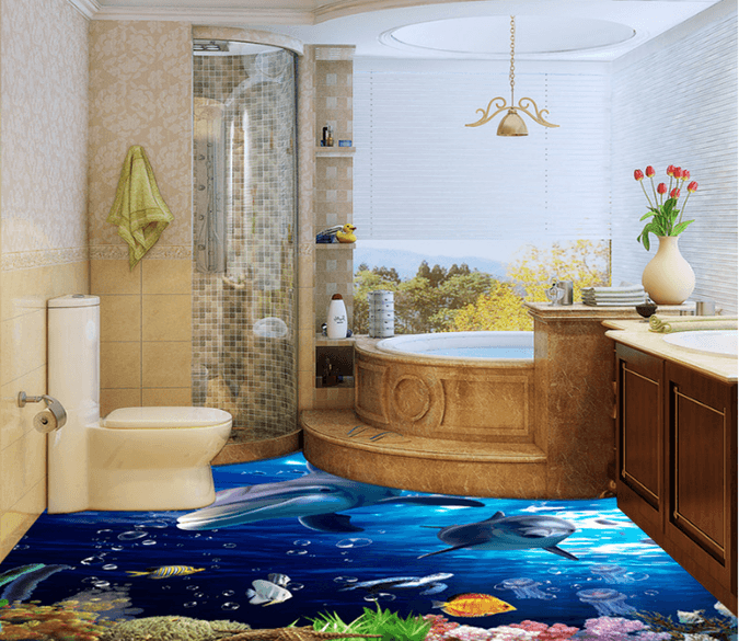 3D Dolphins Play 104 Floor Mural Wallpaper AJ Wallpaper 2 