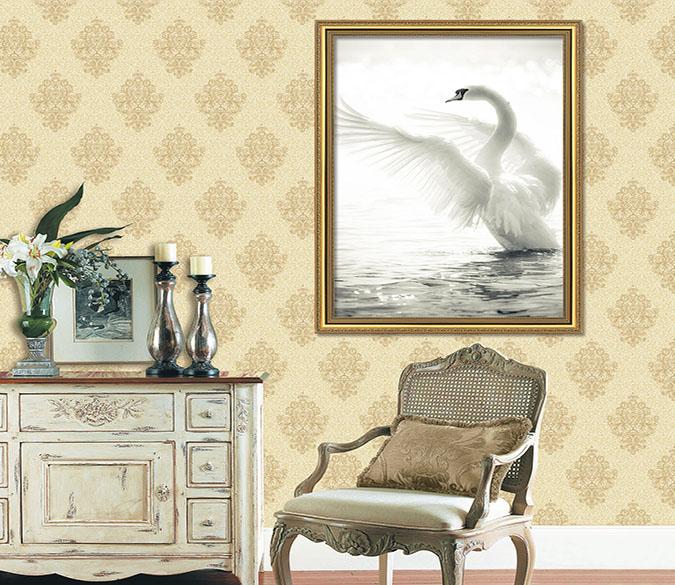 3D Swan Dancing 055 Fake Framed Print Painting Wallpaper AJ Creativity Home 