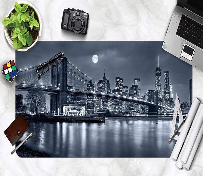 3D Night Bridge 075 Desk Mat Mat AJ Creativity Home 