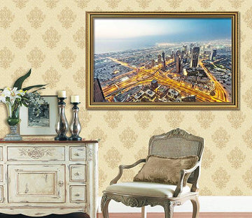 3D Bustling City 028 Fake Framed Print Painting Wallpaper AJ Creativity Home 